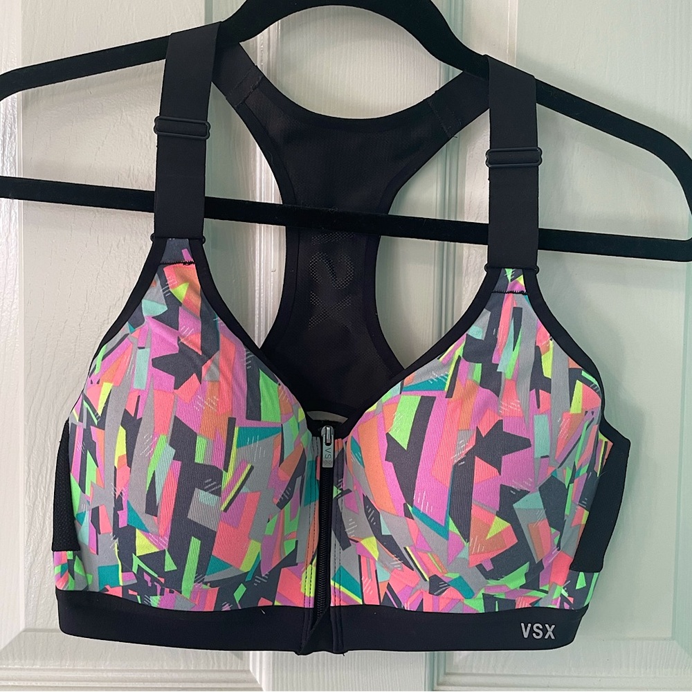 Victoria’s Secret VSX Knockout front zip close sports bra 36C multi-colored